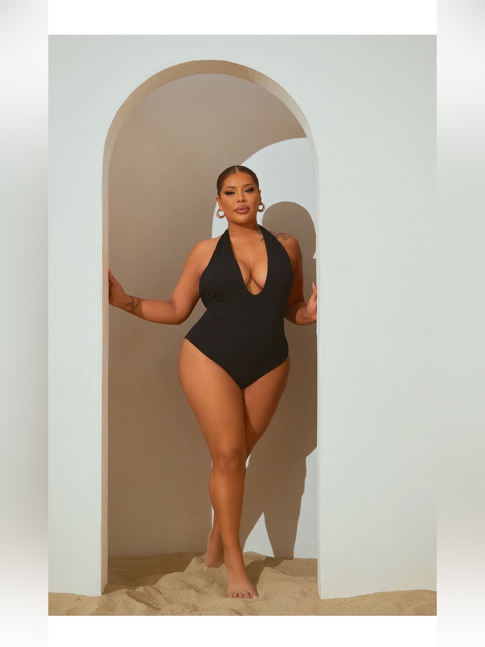 Ribbed Halter One-Piece Swimsuit
